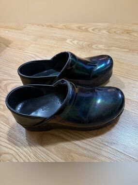 Dansko Holographic Black Slip-On Clogs